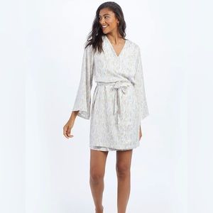 Summersalt Cloud 9 Silky Robe Pastel Animal Print Ivory Blue Tan Satin